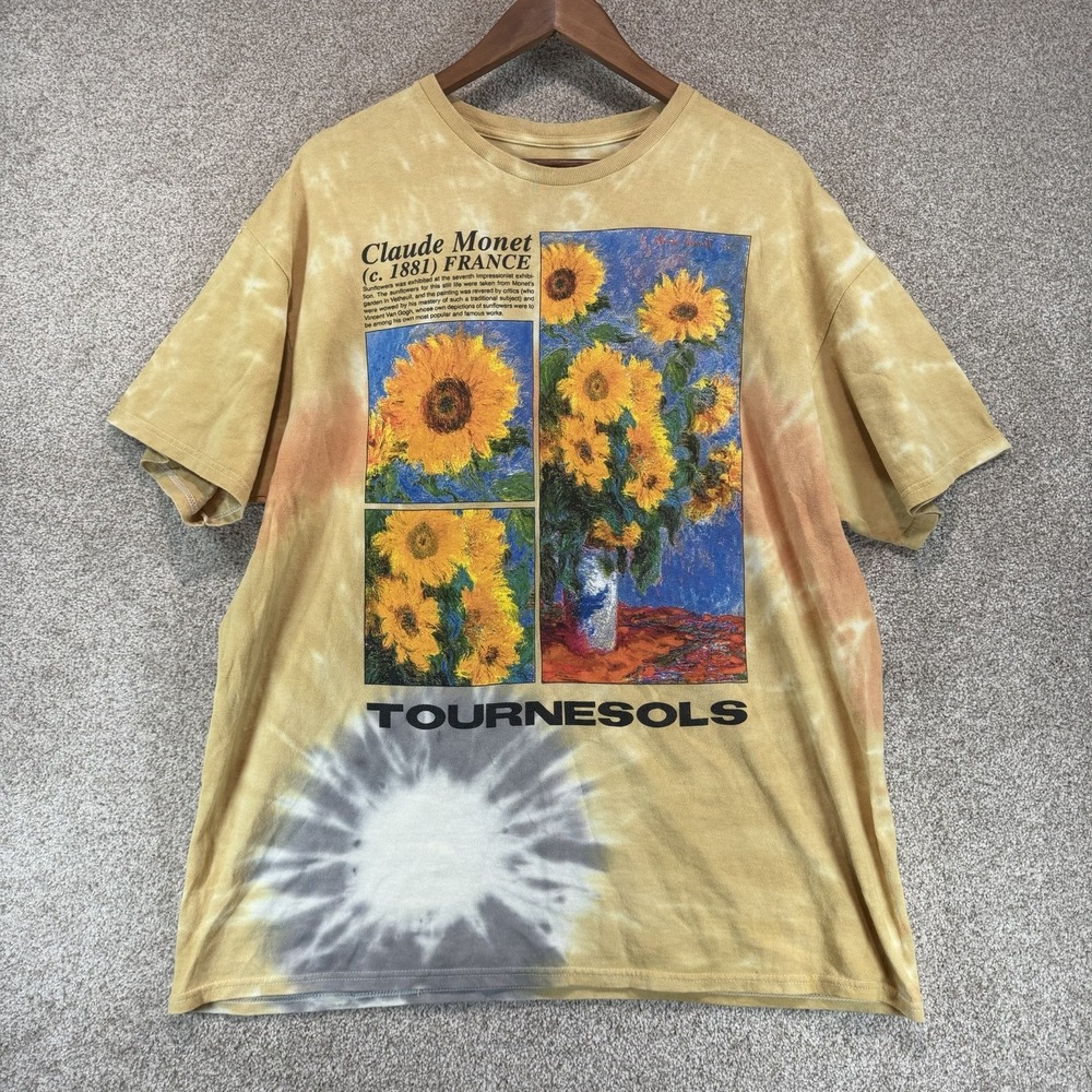 Vintage Claude Monet Sunflowers Tie Dye T-Shirt Tournesols Graphic Art Tee Lg